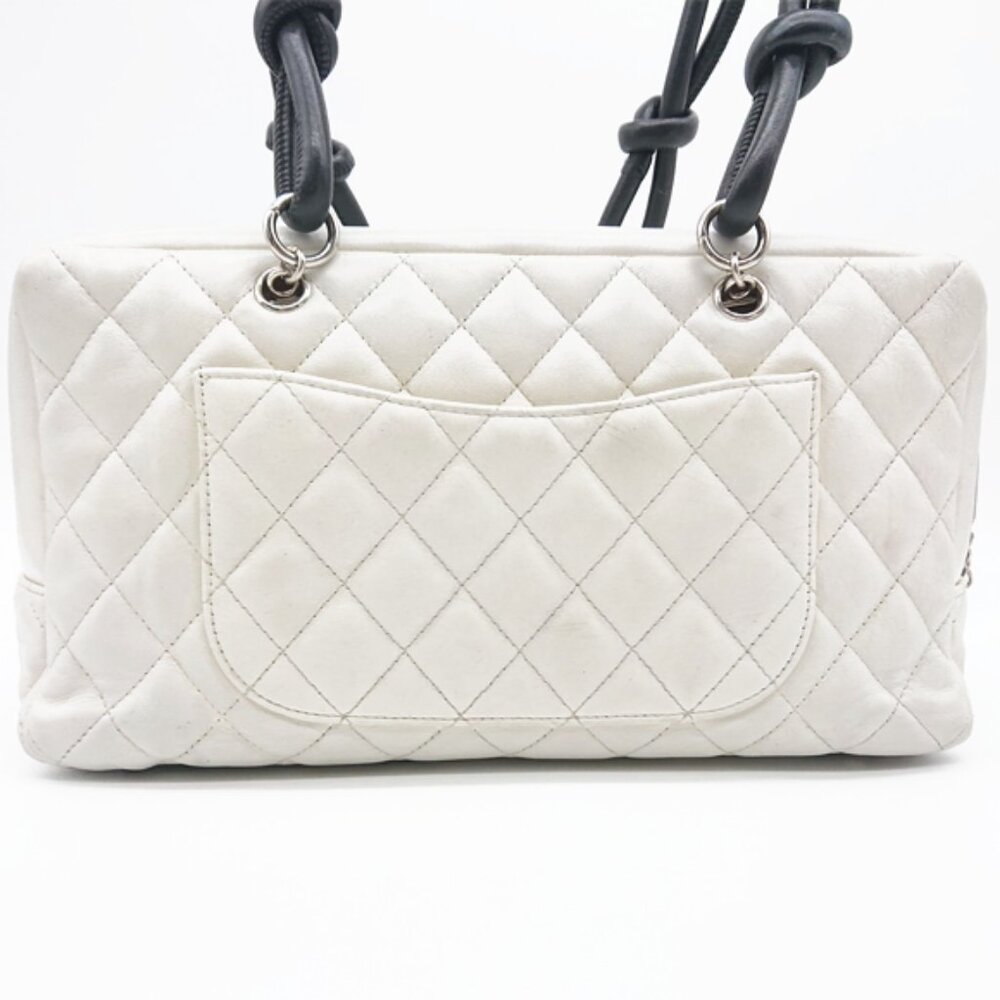 CHANEL Cambon Quilted Ligne Shoulder Bowling Bowler Bag Tote White - Picture 9 of 16